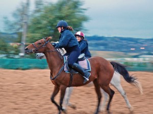 A friend and I being just a little bit competitive!